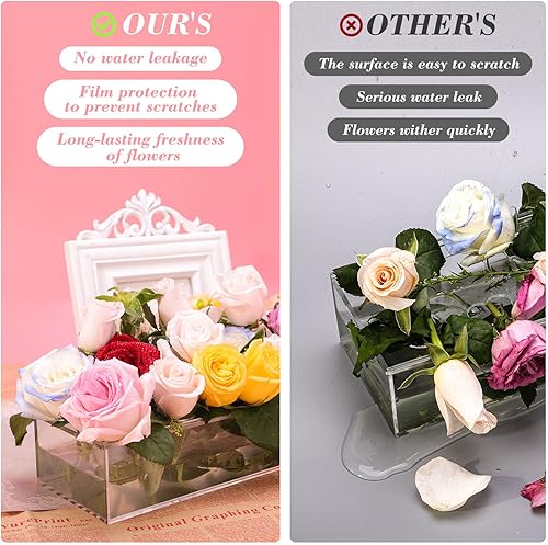Miniatura 5 de Paquete de 2 jarrones de acrílico rectangulares, jarrón de acrílico transparente, centro de mesa floral de 24 pulgadas de largo para decoración de