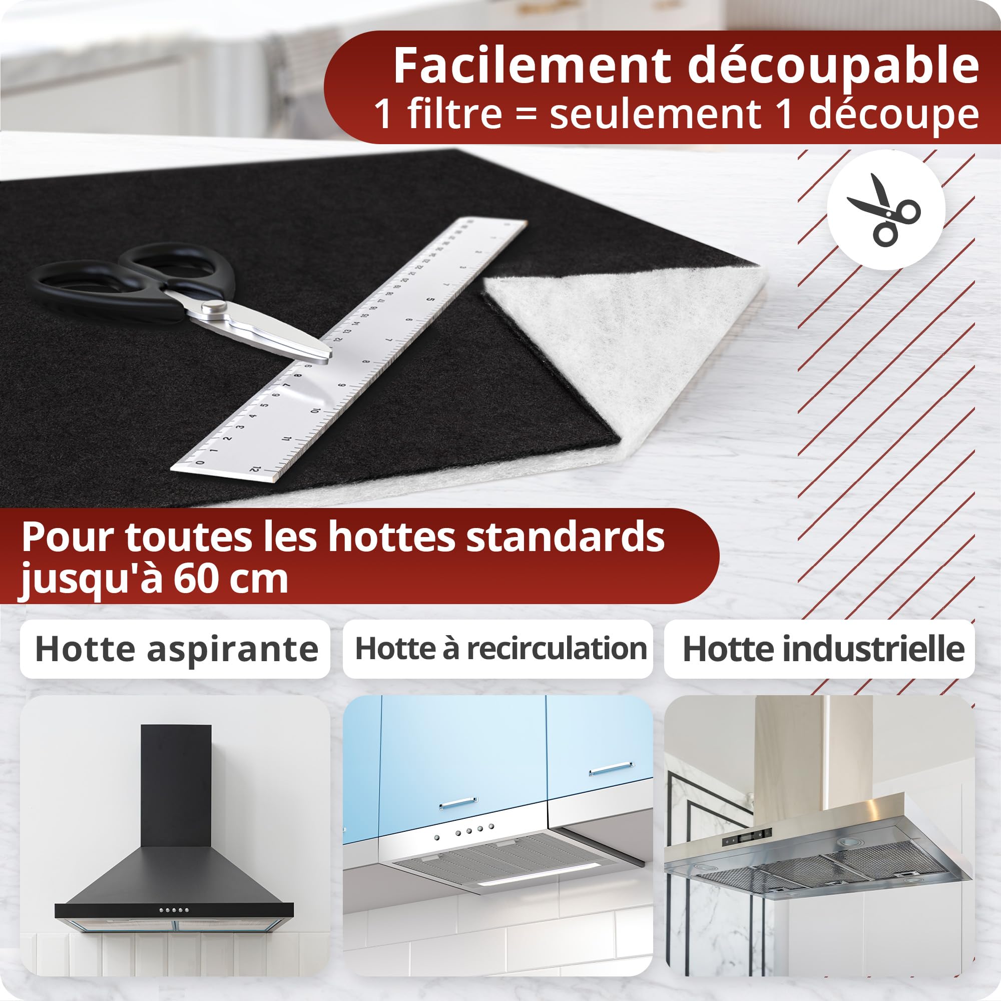 Weidebach® 2x Filtre Combi Hotte Aspirante Charbon Actif & Filtre À Graisse, 57x47 Cm [Peut Être Coupé Sur Mesure] – Env. 1,7cm D'épaisseur -, Filtre Combi Hotte Aspirante, Filtre Charbon Actif