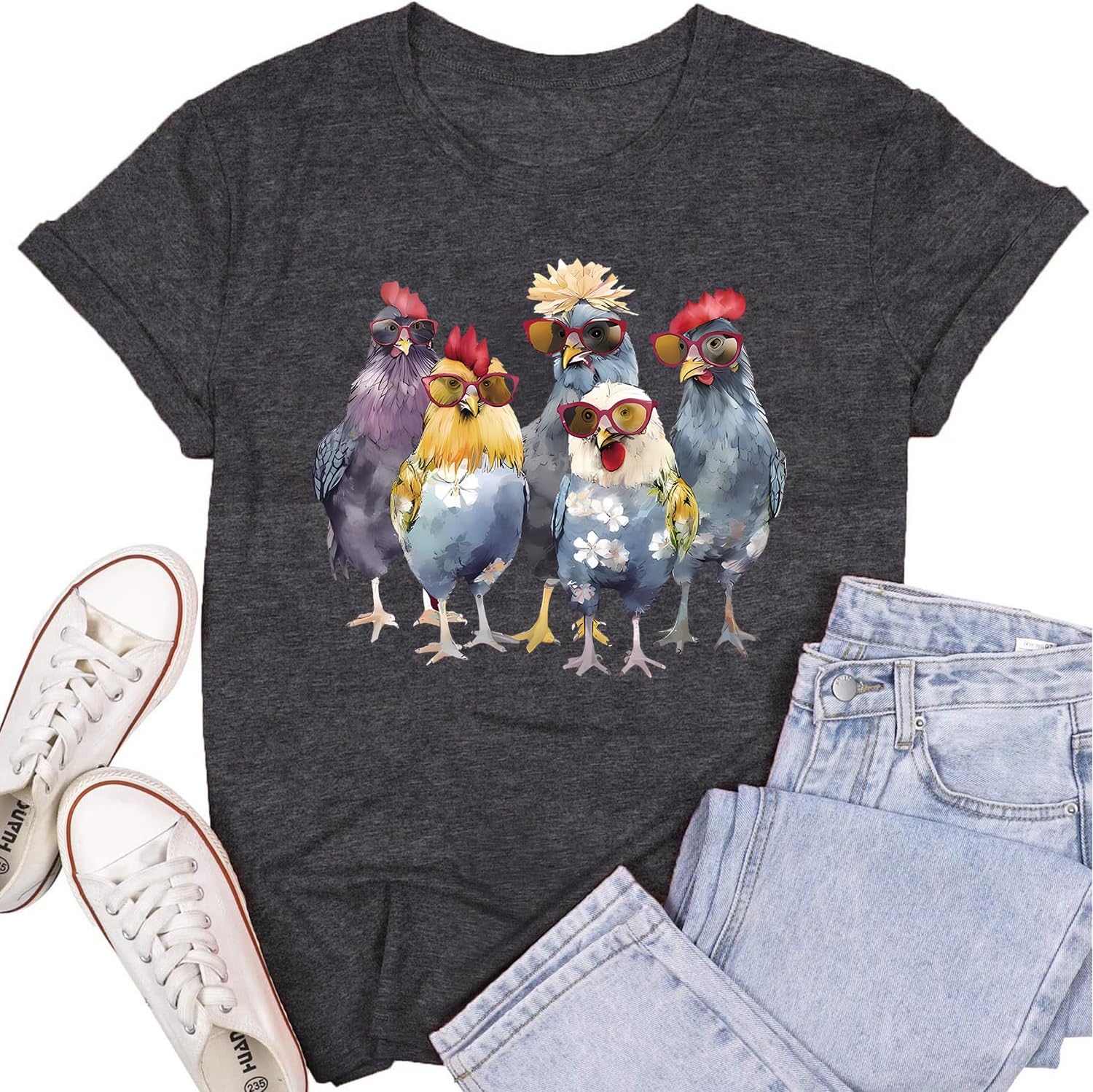 Womens Chicken Shirts Chicken Mom Lady T-Shirt Chicken Lovers Tee Farm Farmer Tops