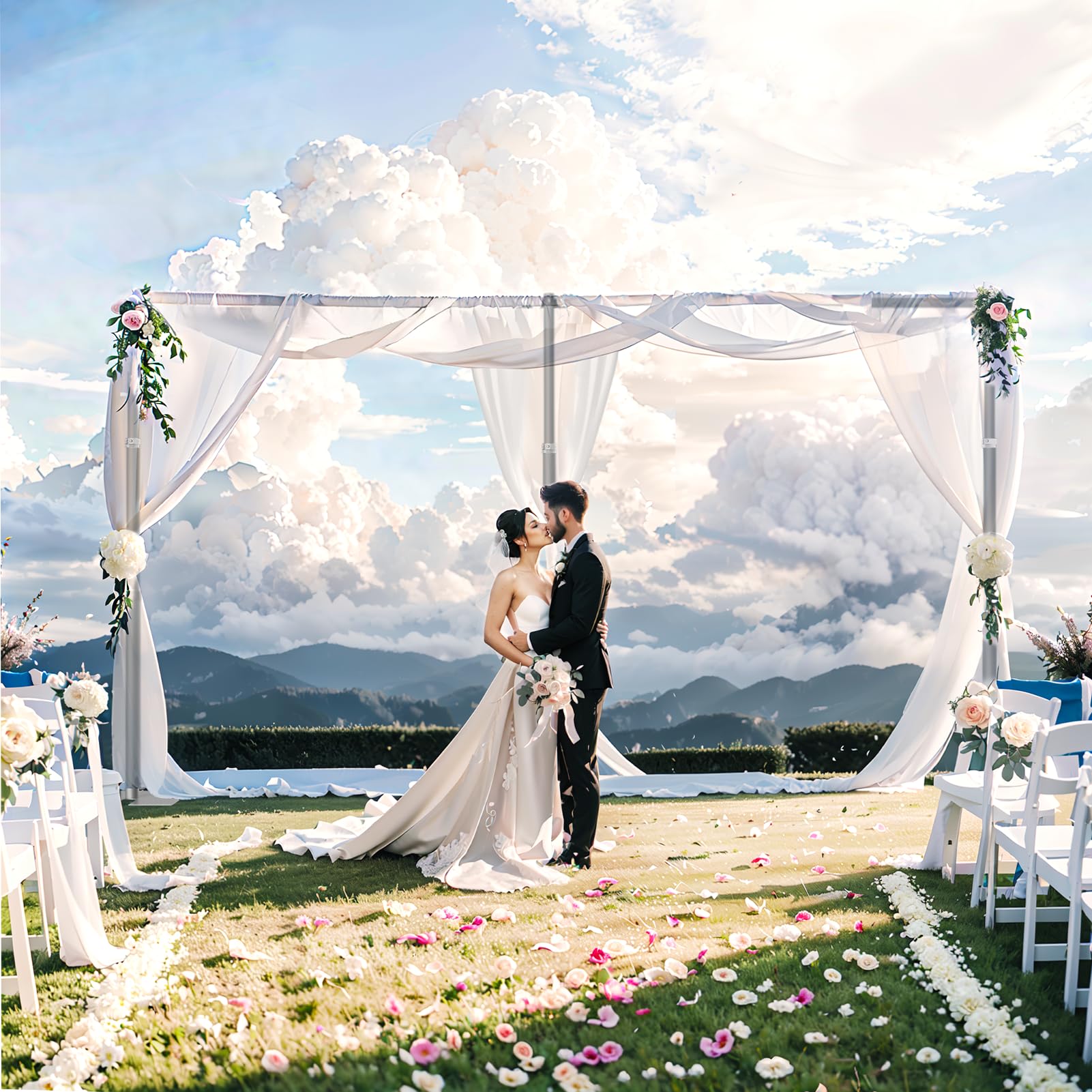 EMART Support de Fond Photo Heavy Duty 3x6M, Tube Crossbar et Drapages Système de Fond, Cadre Métallique Réglable avec Base Plat pour Mariage, Anniversaire Décorations de Fêtes - Noir