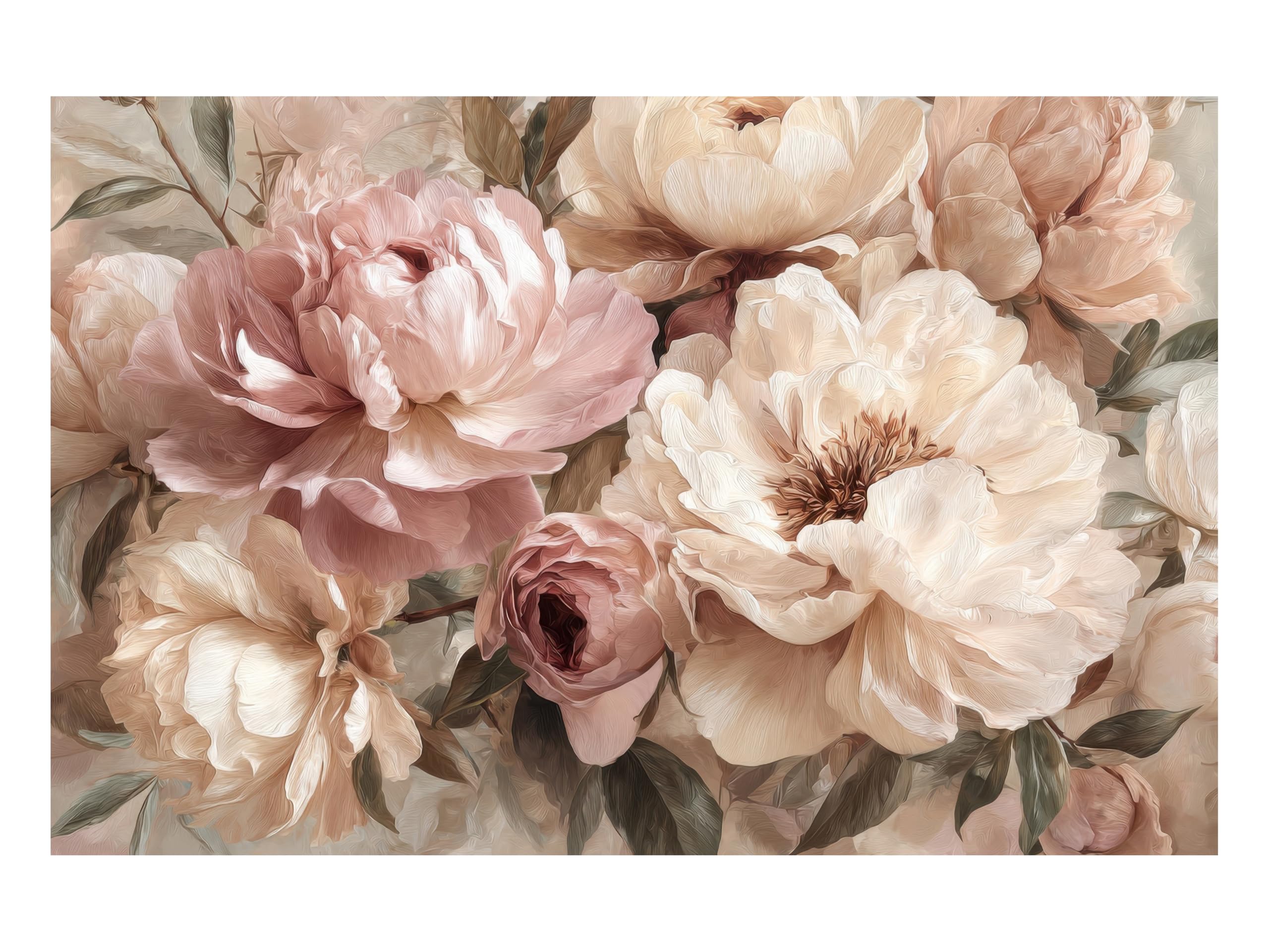 Papier Peint Fleurs Pivoines Rose Crème 350 x 260 cm