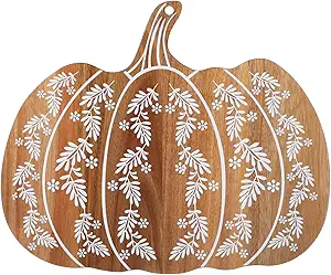 Pumpkin Wood Serving Board 13 x 11 Inch Fall Wood Cutting Board with Handle Serving Platter Tray for Charcuterie Cheese Halloween Kitchen Decor