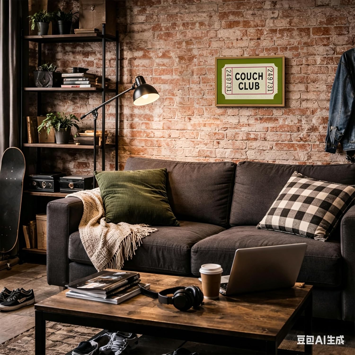 Vintage Framed Wall Art, Couch Club Ticket Stub Pictures Wall Decor Painting, Retro Green Minimalist Quote Canvas Prints for Living Room Bathroom Home Decor-12×16inch image 3