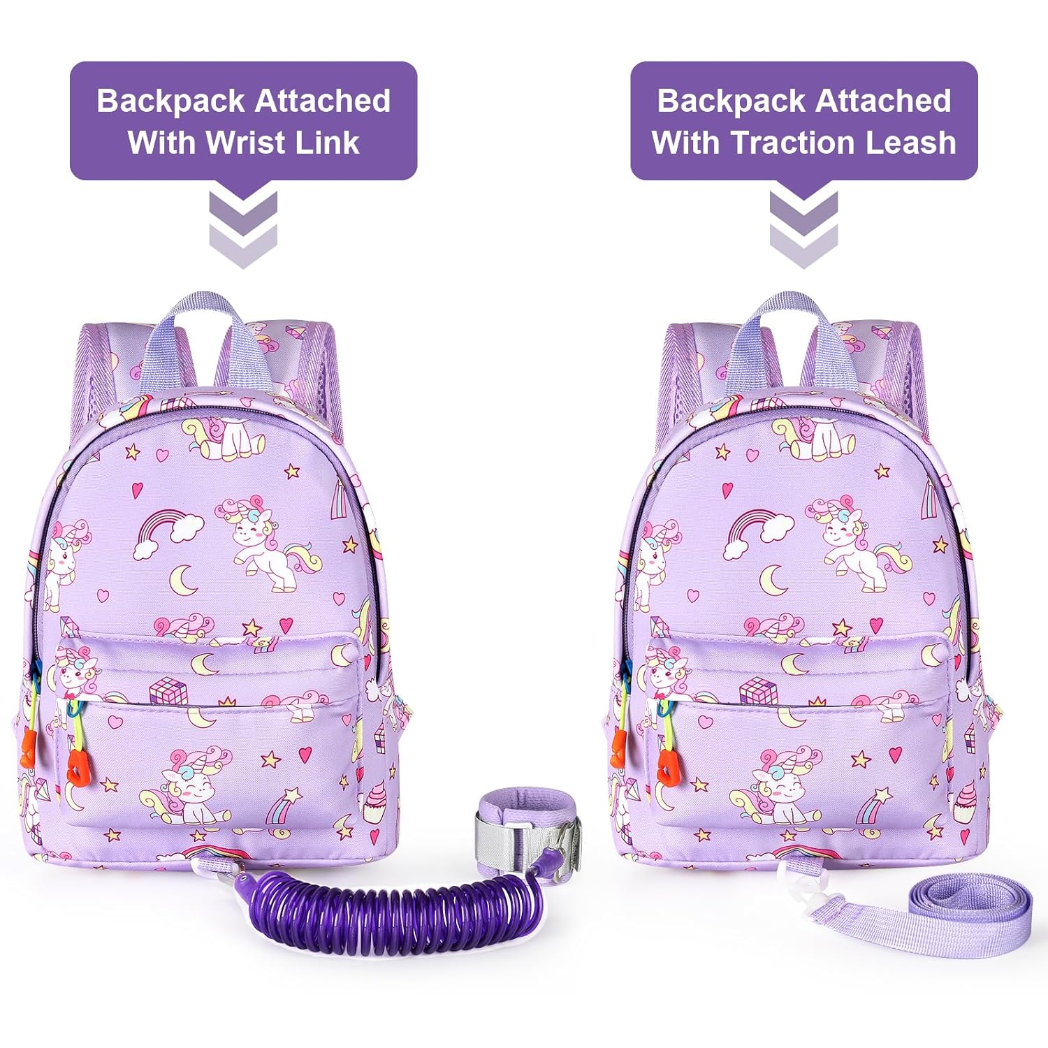 Accmor Toddler Backpack Leash with Anti Lost Wrist Link, Cute Mini Child Walking Harnesses Keep Kids Close Back Pack Rope Tether Rein for Baby Boys (Purple/Unicorn) - Image 4