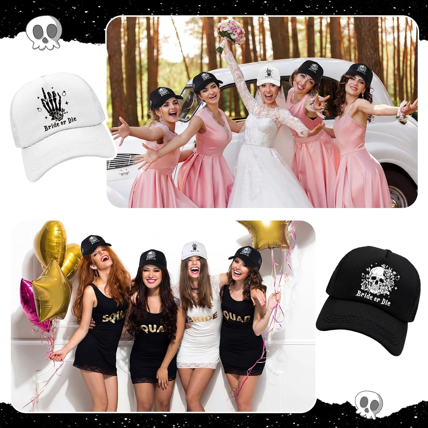 8 Pack Bride or Die Bachelorette Party Hats Bridesmaid Hats Black White Bride or Die Theme Party Favors Gifts Till Death Do Us Decorations for the Bachelorette Decorations Wedding Favors