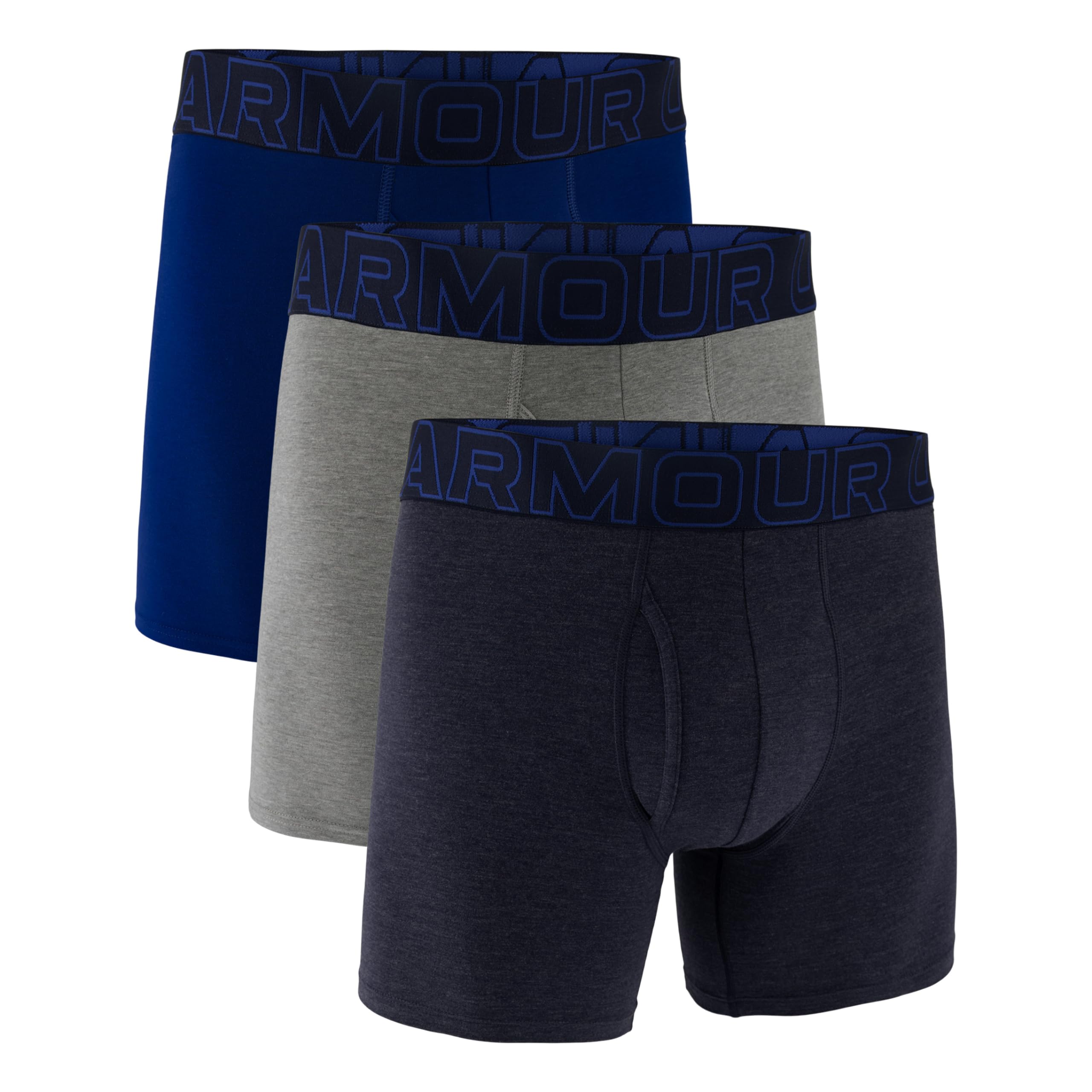 Under Armour Men's Performance Cotton 6" 3 Pack Solid Boxer Briefs, Boxers de los Hombres, Midnight Navy Heather/Steel Heather/Royal,