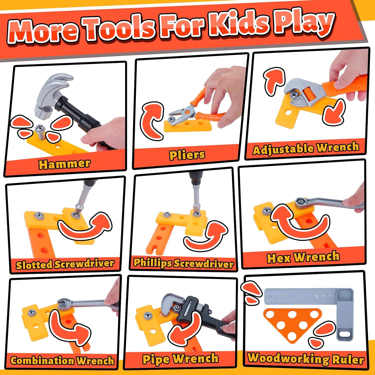 Kids Tool Set,MAGIC4U Toddler Tool Set with Tool Bag,11 Tools Equipements,Pretend Play Construction Kits for Kids Age 3-6 Years Old,Toddler Boy Toys