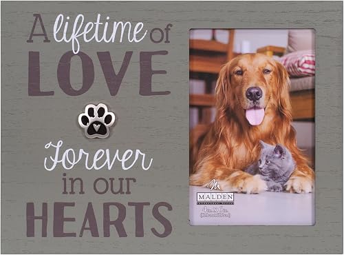 Malden Int Designs 4x6 Pet Sentiment Picture Frame A lifetime of love forever in our hearts MDF Wood Brown