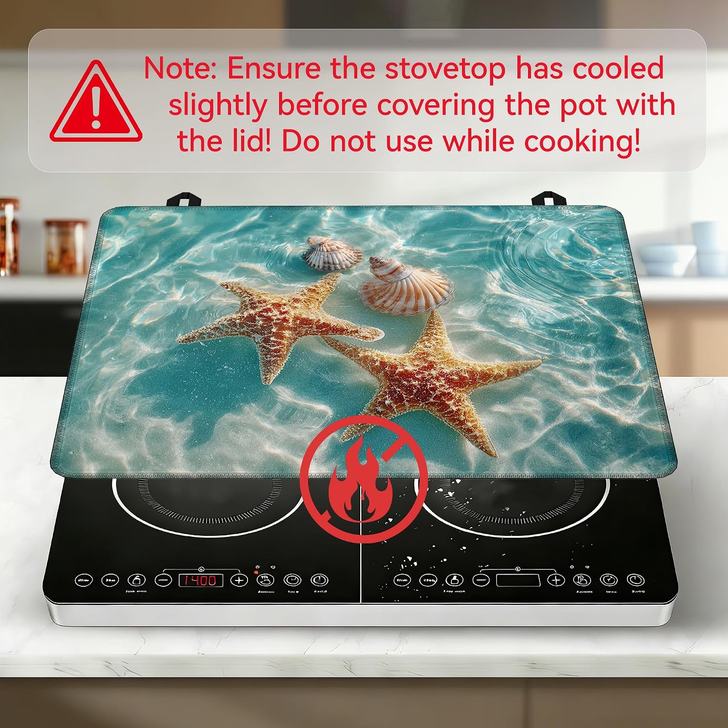 Electric Stove Top Cover, Seashell Beach Stove Top Covers for Electric Stove, 28''X20'' Heat Resist Kitchen Glass Stove Mat Decor Cooktop Ceramic Mat Gas Stove Pad