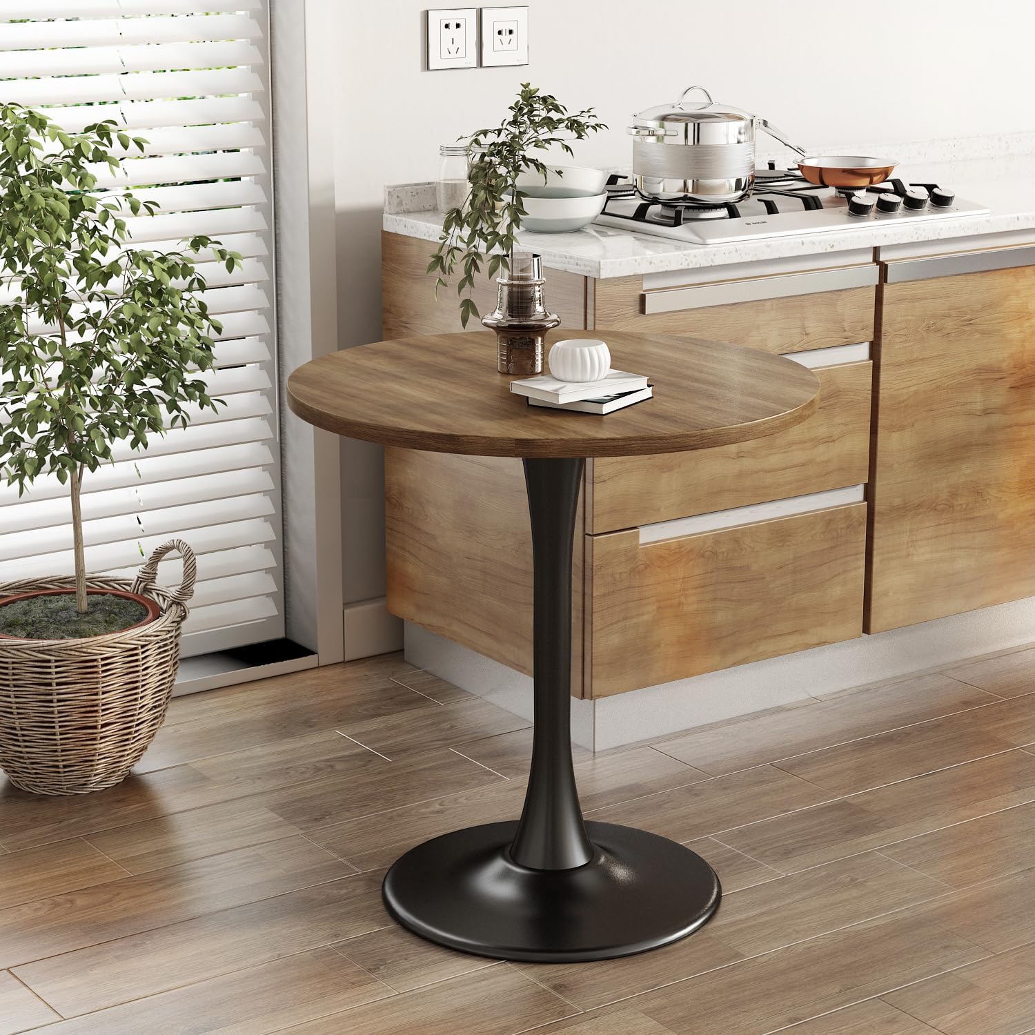 Round Dining Table 31.5" Circle Tulip Table for 4 People,Walnut