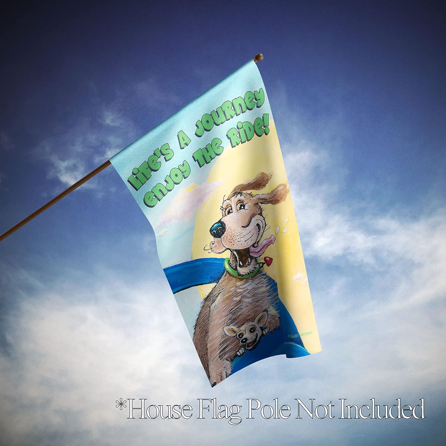 Flagology.com, Gary Patterson, Gary Patterson Enjoy The Ride – House Flag 28" x 40", Outdoor Flag, Exclusive Premium Fabric, Dog Humor