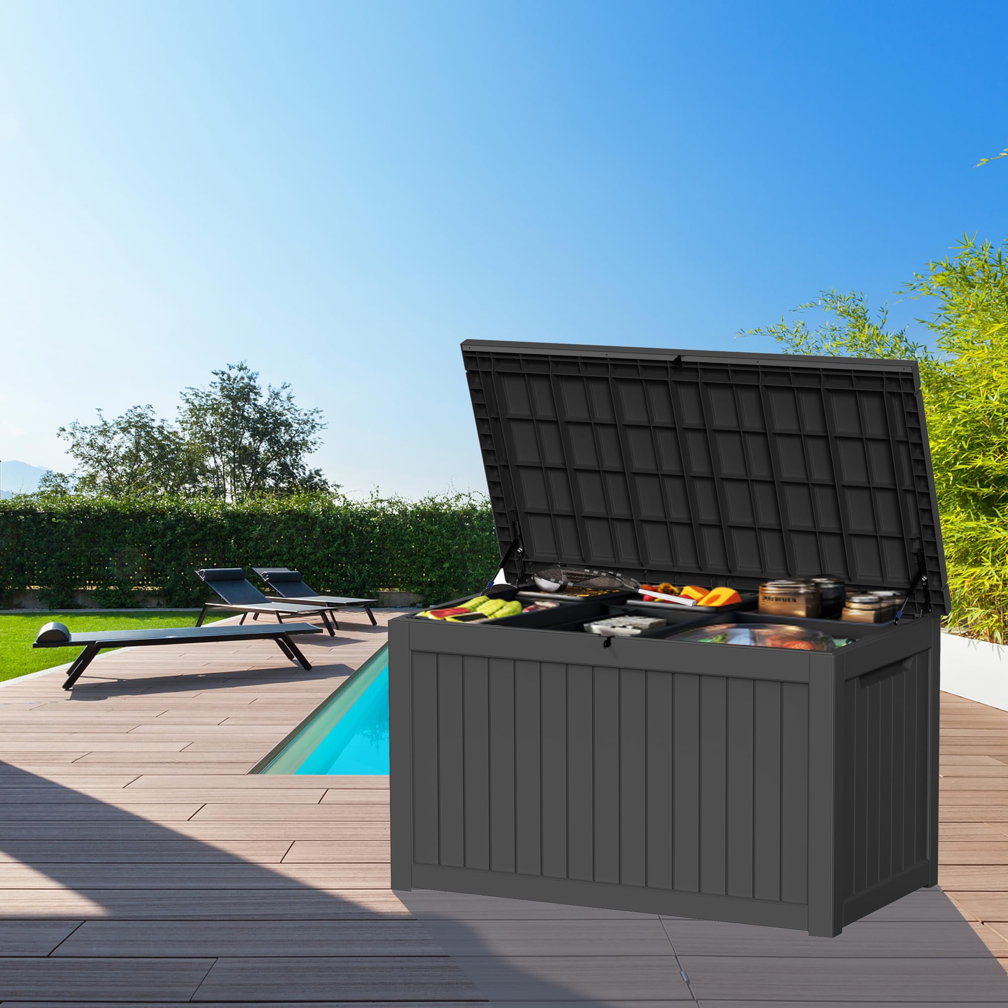 230 Waterproof Resin Large Deck Box, Outdoor Lockable