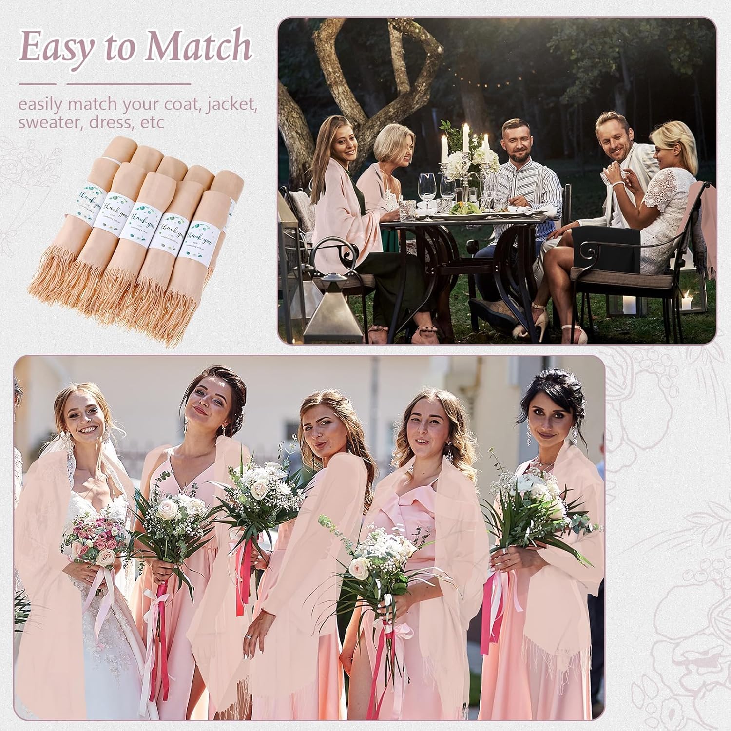 Ramede Pashmina Shawl Wraps for Women 79 x 28 Inch Bulk Wedding Favors Bridal Shawls Gifts for Guests with Thank You Cards - Image 4