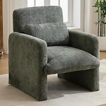 Modern Accent Chair, Contemporary Sculptural Boucle Fabric Armchair, Comfortable Upholstered Single Sofa Chair with Sturdy Base for Living Room, Bedroom, Apartment Square-shaped chair+Antique Green