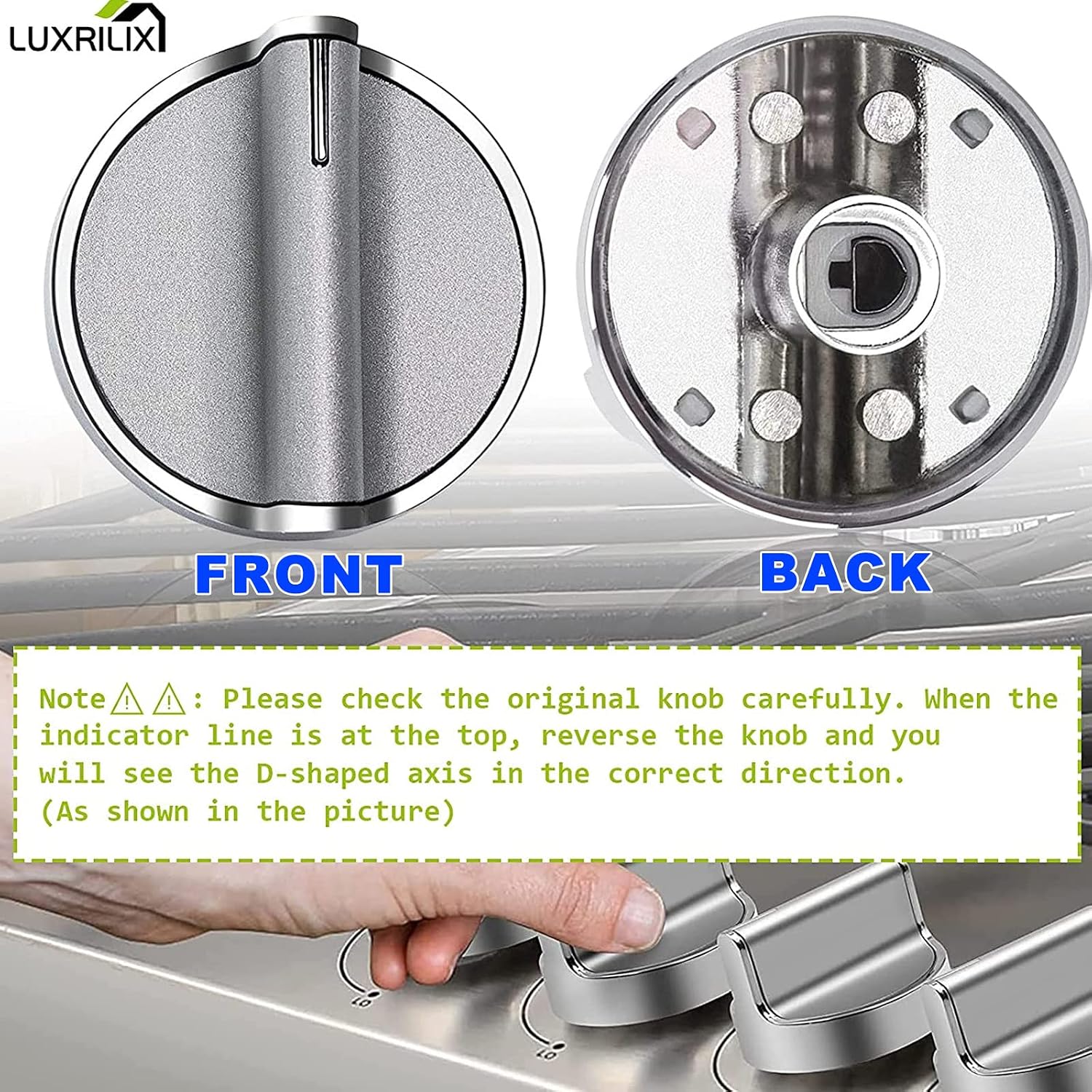[Upgraded] W10594481 Stove Knobs Replacements for Whirlpool Gas Stove Range Knob WCG97US0DS00 WCG97US6DS00, Reinforced Stainless Protection Ring, Replace WPW10594481 AP6023301 Cooktop Knobs(5 Pack)
