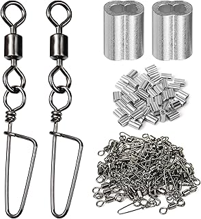 Volein Decoy Crimp Swivel Snap Set,150-Pack Decoy Crimping Snap Swivels Tools,100 Packs Decoy Line Crimps, 50 Packs Ball Bearing Swivels,Texas Rigs Tools for Duck Goose Decoys Hunting(150-Pack)