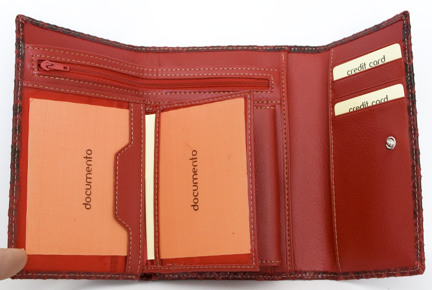 Cartera de Cuero Rojo Genuino para Mujer Hecha de Cuero Genuino sólido de Vaca con la imitación Superficial Serpiente