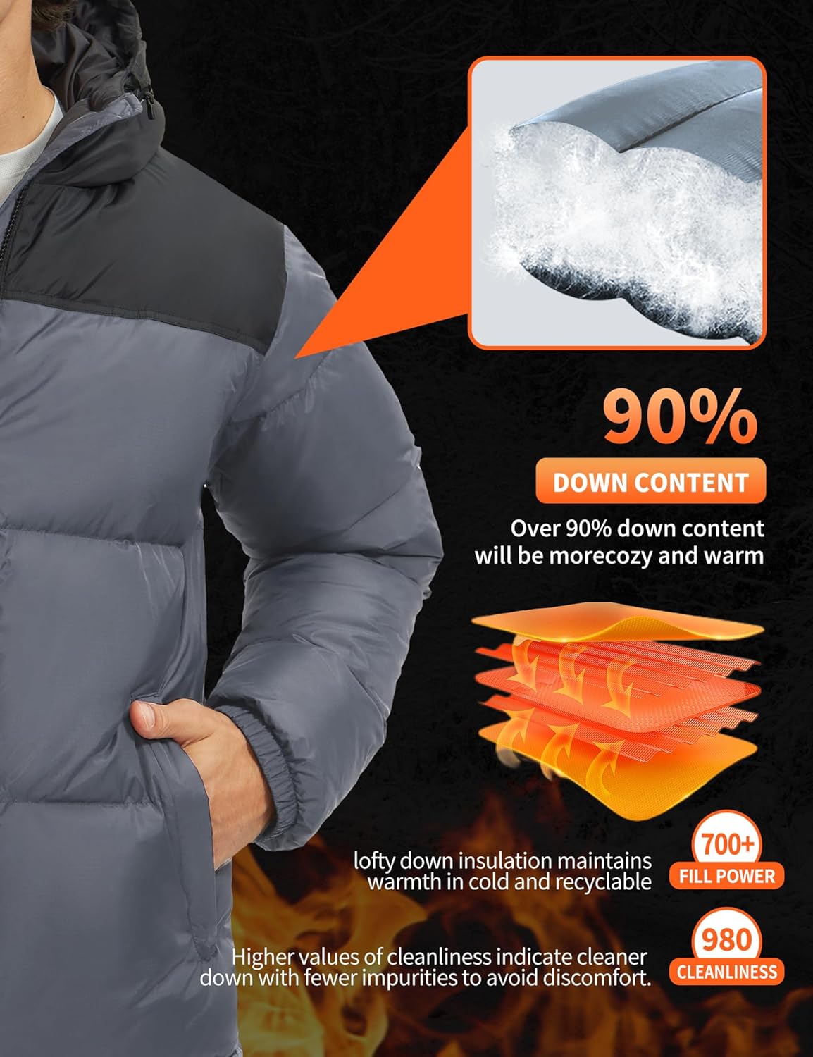 Pioneer Camp Men's Down Jacket 700 Fill Winter Insulated Puffer Jacket Waterproof Puffy Coat with Hood - Image 3