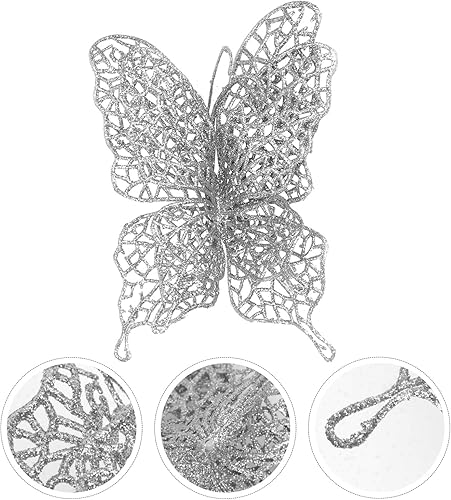 Vista 10 de PRETYZOOM Decoraciones de mariposa con purpurina para árbol de Navidad, mariposa, adorno colgante de mariposa hueca con purpurina para árbol de Rojo