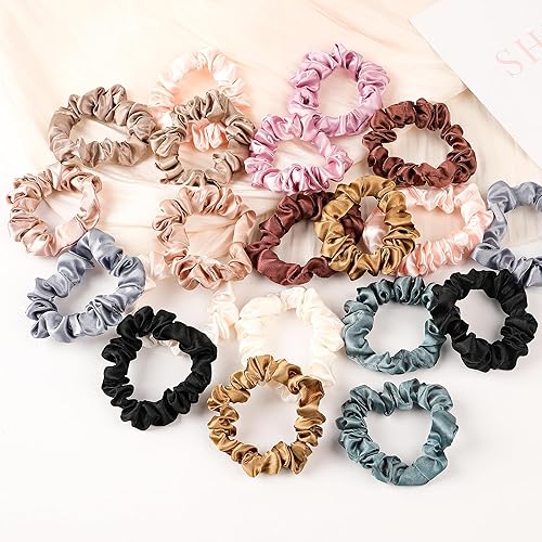 Miniatura 9 de Coleteros pequeños de seda satinada para mujeres y niñas, 20 unidades, mini coleteros a granel, bandas elásticas para el cabello grueso y rizado,