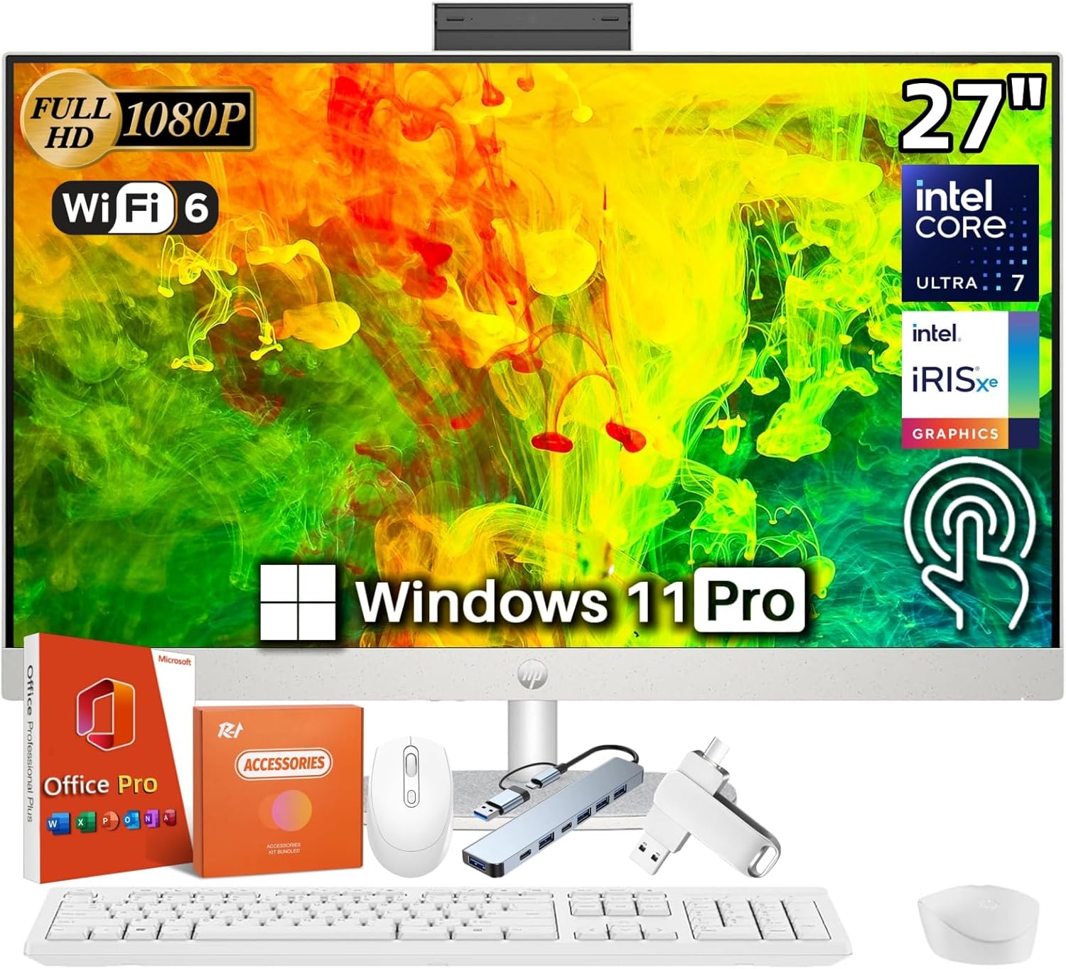 HP 24-Inch All-in-One Computer, Intel Core i5-8250U, 12GB RAM, 1TB Hard Drive, Windows 10 (24-f0060, White)