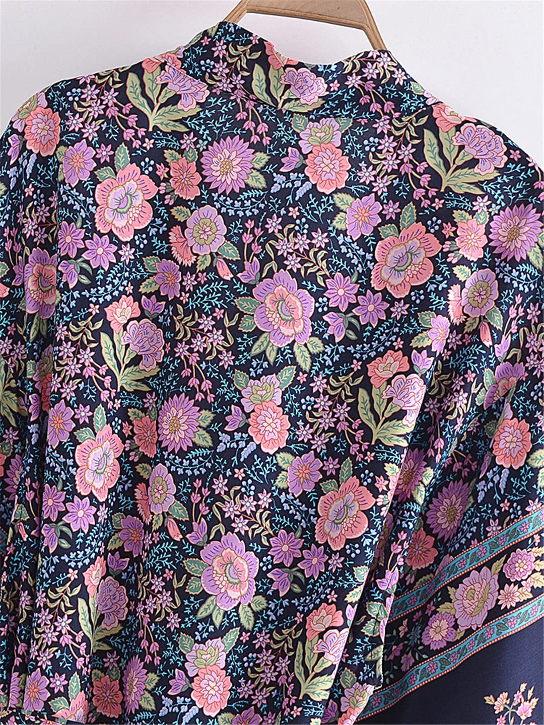 Dninmim Kimono long en coton imprimé floral pour femme - Style vintage bohème - Manches chauve-souris, Comme indiqué sur la photo, M