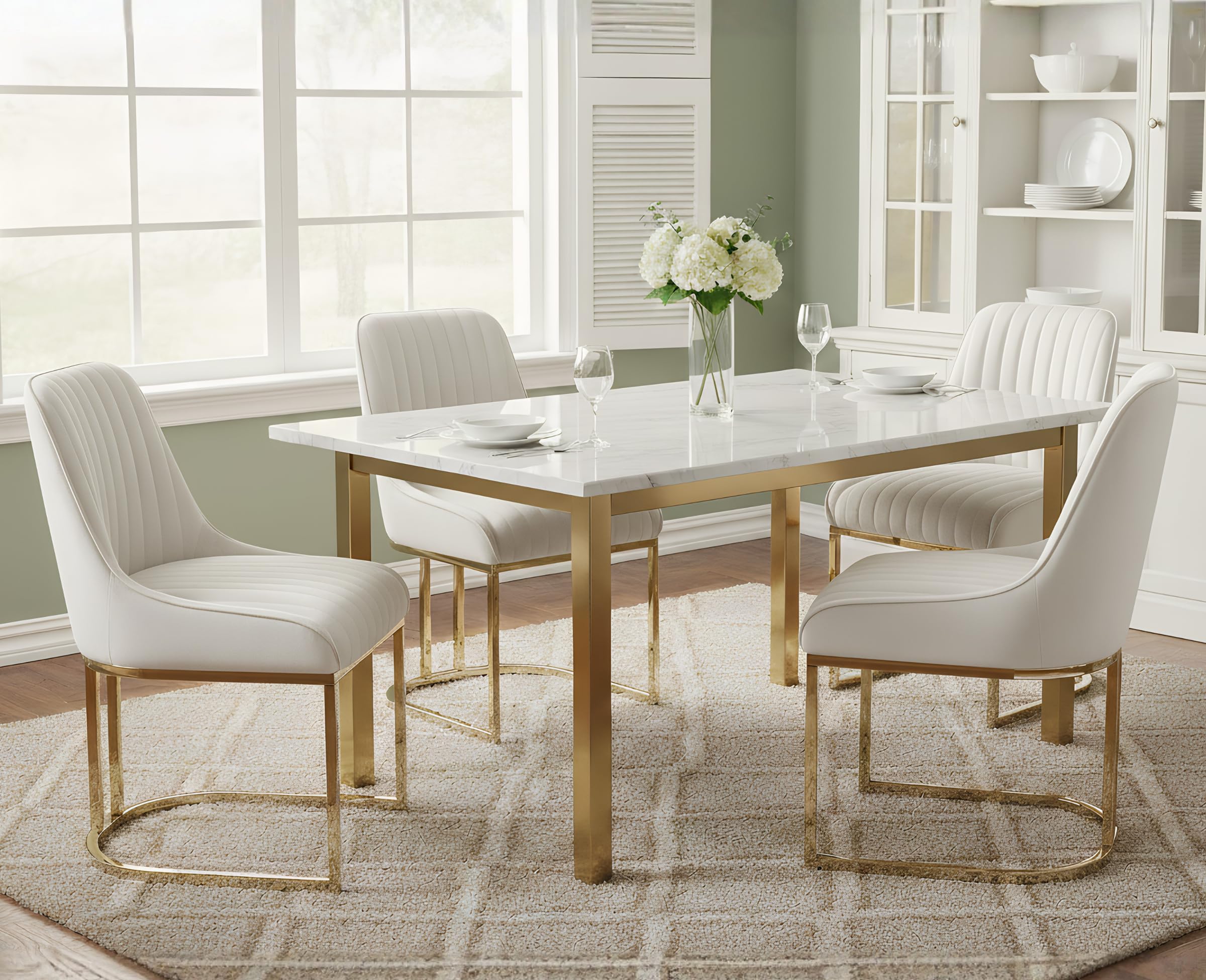 EALSON Velvet Upholstered Dining Chairs Set of 4 Modern Accent Dining Room Chairs with Gold Metal Base Comfy Padded Kitchen Chairs Armless Side Chairs