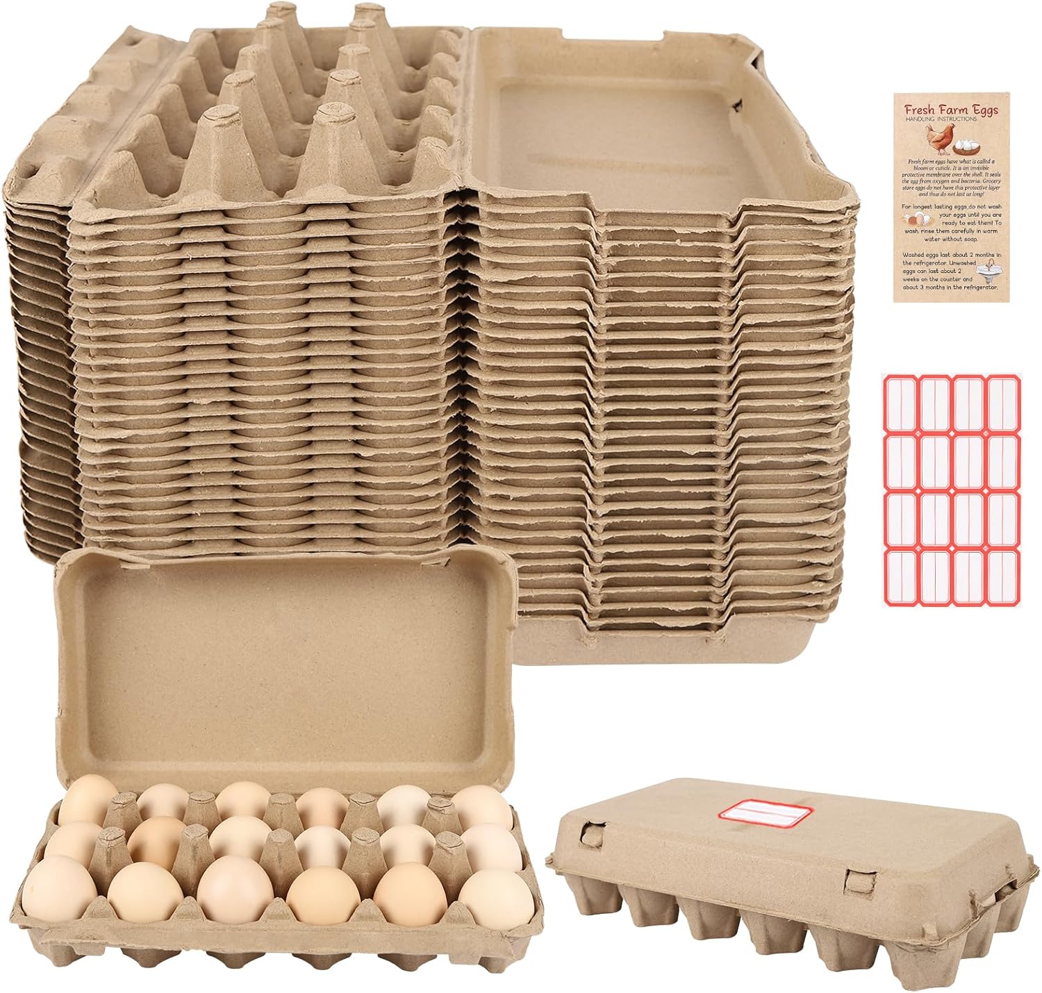 30 Pack Egg Cartons 18 Count - 3x6 Grids Egg Cartons for Fresh Eggs, Sturdy Cardboard Eggs Storage Containers for Household, Kitchen, Farm, Market