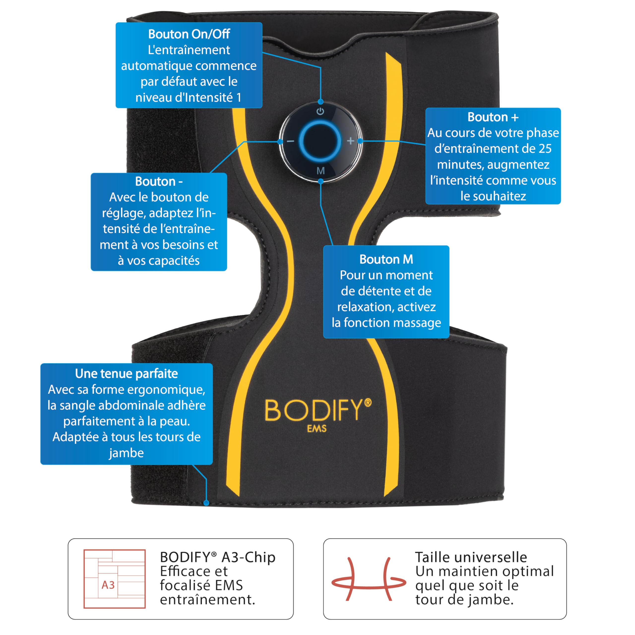 Bodify® EMS Leg Trainer Pro – Activation ciblée des Muscles des Jambes ! – Activation Musculaire – Entraînement EMS – Entraînement des Muscles des Jambes – pour Hommes et Femmes L'ORIGINAL