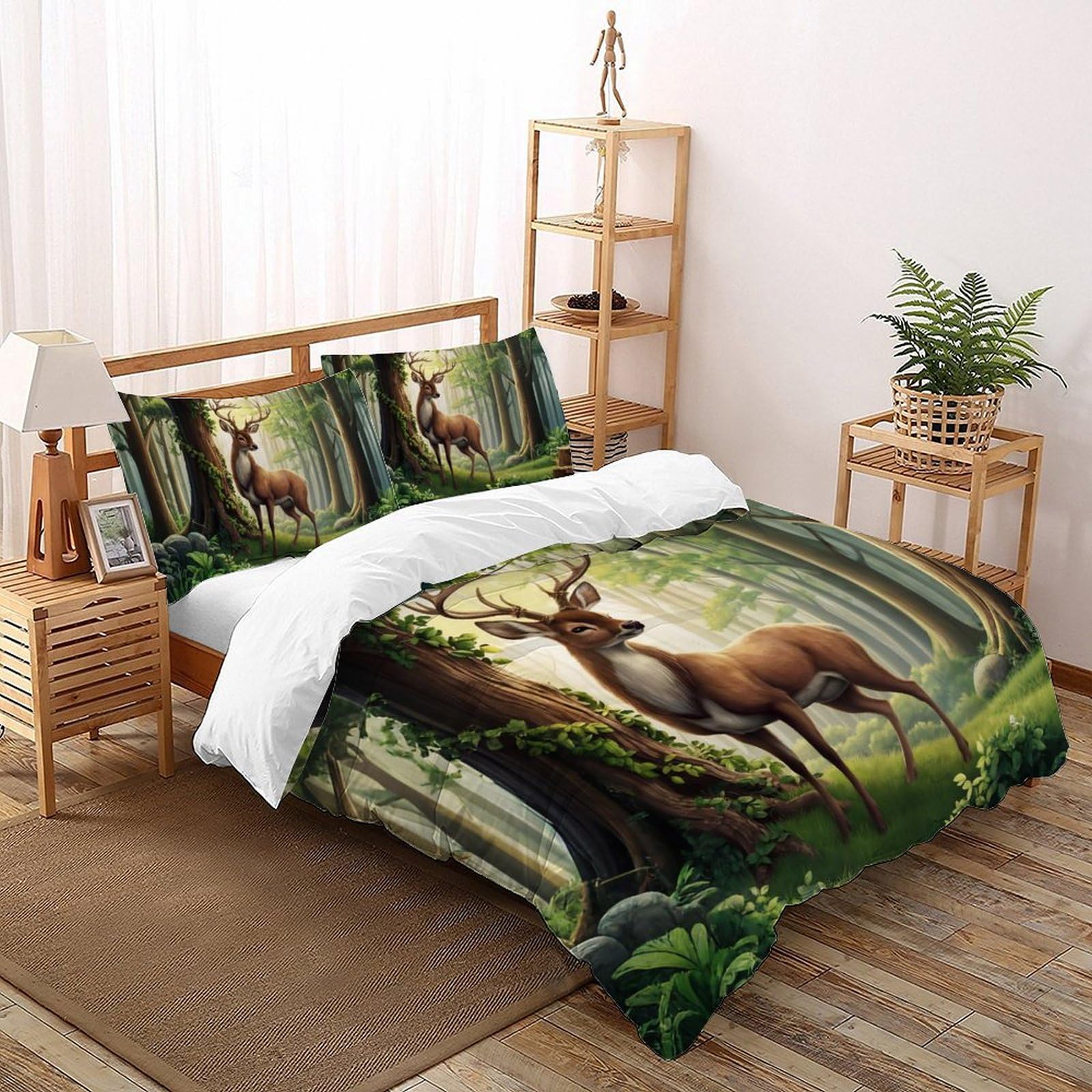 SHOVERKD Stag 3D Printed Quilt Cover Set Bedding 3Pcs Soft Microfiber Forest Wild Animals with Pillowcases,Hidden Zipper for Boys And Girls King（220x240cm） Modern Bedroom Decor
