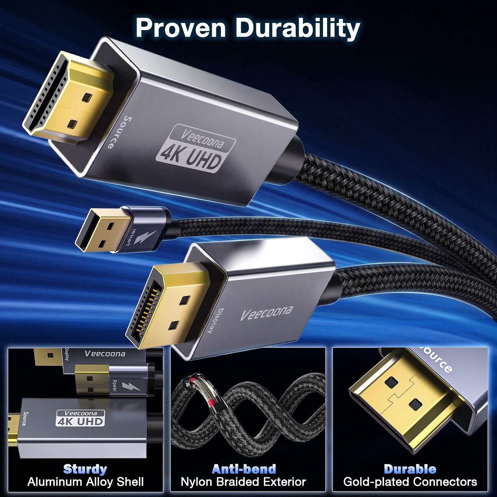 Câble actif HDMI vers DisplayPort unidirectionnel de 3 m (4K @ 60 Hz/1080p @ 120 Hz) | Source HDMI vers DP moniteur adaptateur de port d'affichage compatible avec ordinateur portable, AMD, NVIDIA, PS5