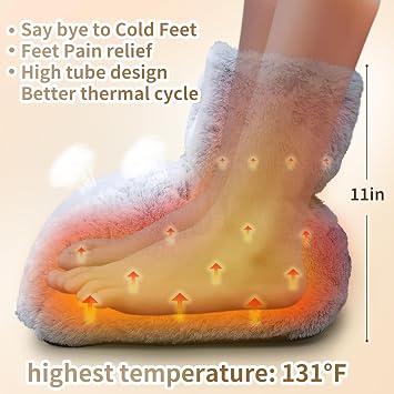 Electric Heated Foot Warmers for Women and Men,Rechargeable Cordless Foot Warmer Heating Pad with 4-8 Hours Long-Lasting Heat, Auto Shut Off with 3 Temperature Setting,High Tube Design