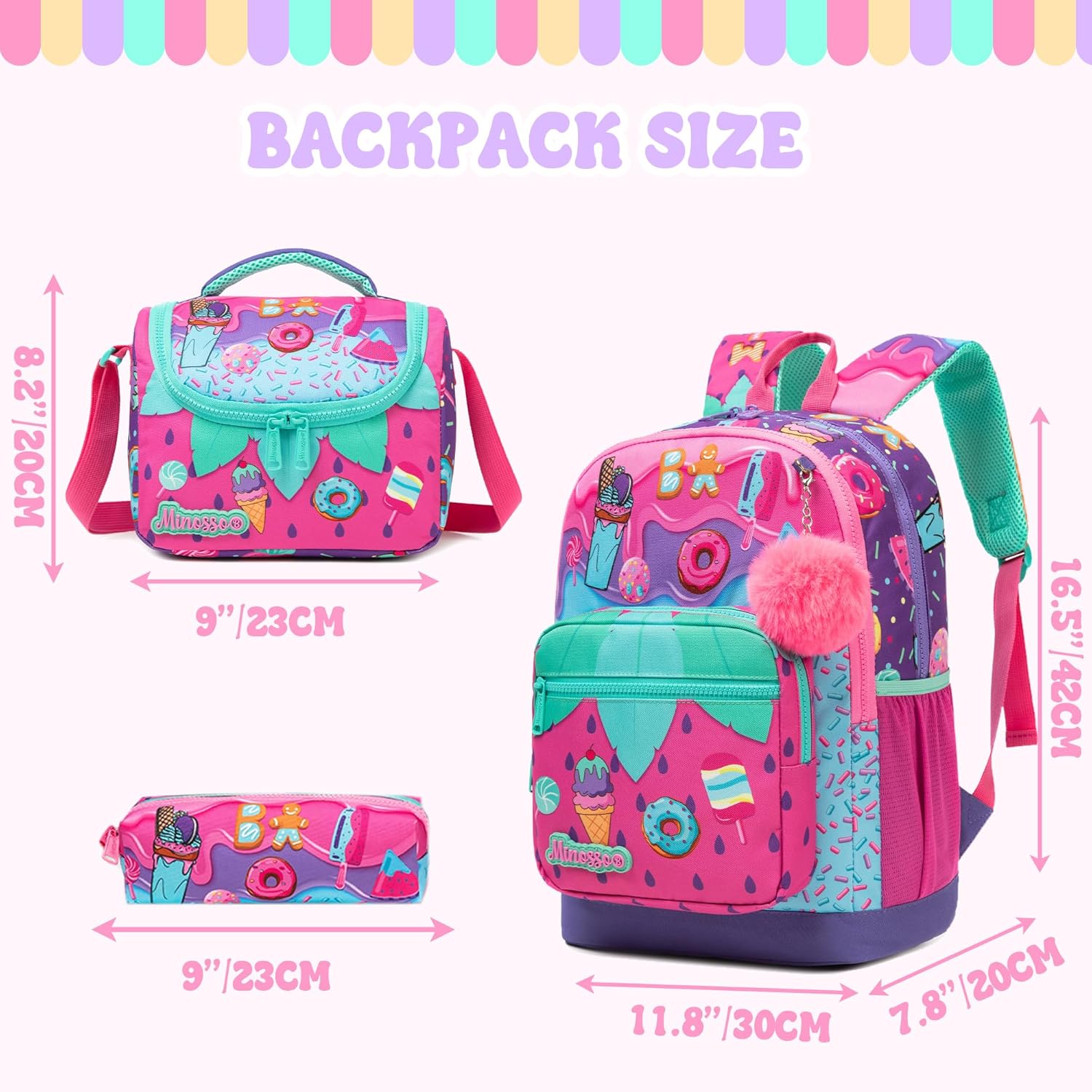 Girls Backpack for School Backpack for Girls 8-12 with Lunch Box Back to School Supplies Backpacks for Kids 10-12 Elementary Middle Student with Pencil Box