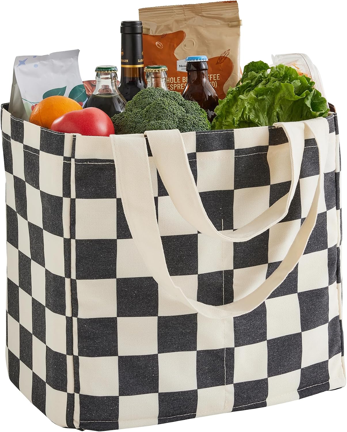 Checkered Reusable Grocery Bags, Cute Checkerboard Large Canvas Tote Bag, Reusable Shopping Bags Farmers Market Bag