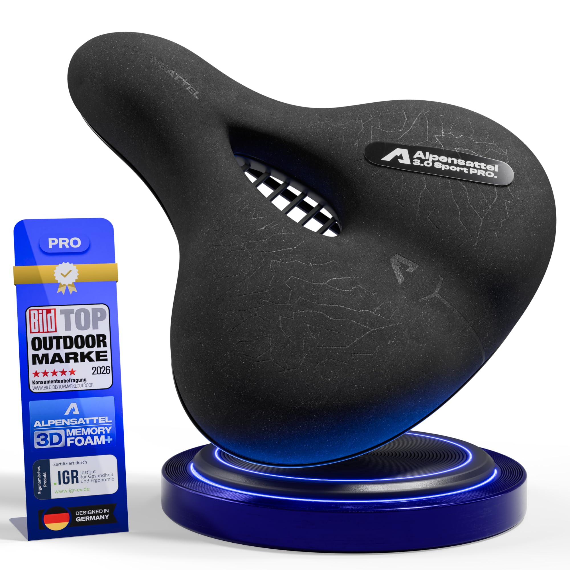 ALPENSATTEL® Ergonomischer Fahrradsattel Komfort PRO [3D Memory Foam] - Fahrrad Sattel für Damen & Herren - Atmungsaktives Material für ideale Druckverteilung