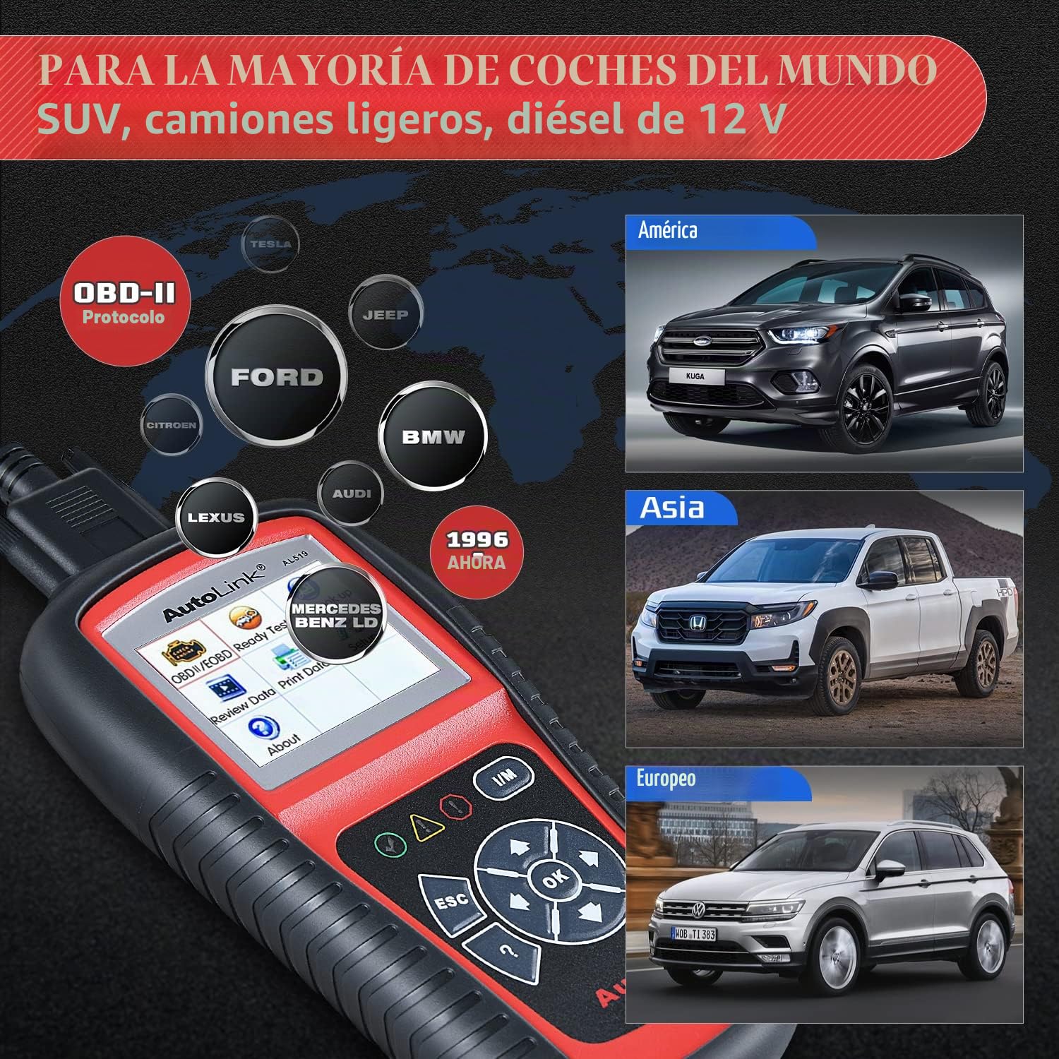 Autel Autolink AL519 Escáner OBD2 Diagnósticos Coche | Lector de Código de Error del Motor, Modelo Mejorado 6, Versión Avanzada de AL319
