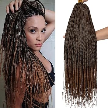 Box Braid Crochet Hair T30 Ombre Brown Pre Looped Crochet Braids 20 Inch 1B/30 Soft Crochet Box Braids Pre-looped Medium Size Crochet Hair for Black Women Girl T30, 20 inch box braids 6 packs