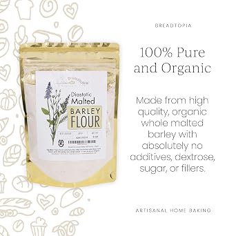 Breadtopia Organic Diastatic Malt Powder 8 oz. | Non-GMO Malted Barley Flour | No Additives, No Sugar, No Fillers | Milled from Whole Malted Barley Kernel |