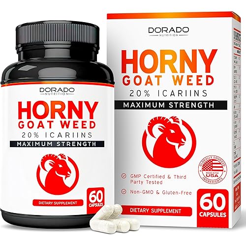 Horny Goat Weed For Men and Women - [20% Icariins Max Strength] - Stamina, Endurance, Circulation, Joint & Back Support - Maca Root, Ginseng, Yohimbine, Tribulus, L-Arginine - USA Made - 60 Count