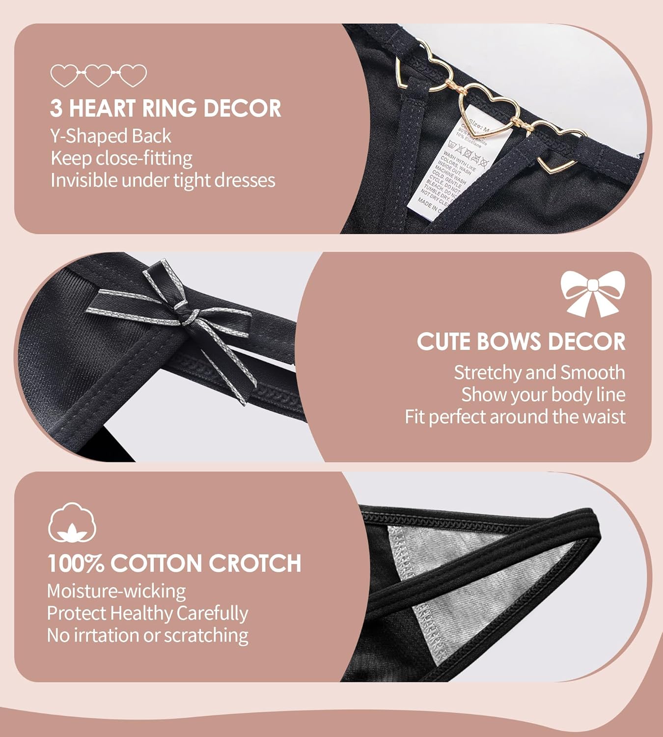 G-String Thongs for Women Low Waist Sexy Underwear No Show Cheeky T-Back Bikini Panties 4 Pack - Image 5