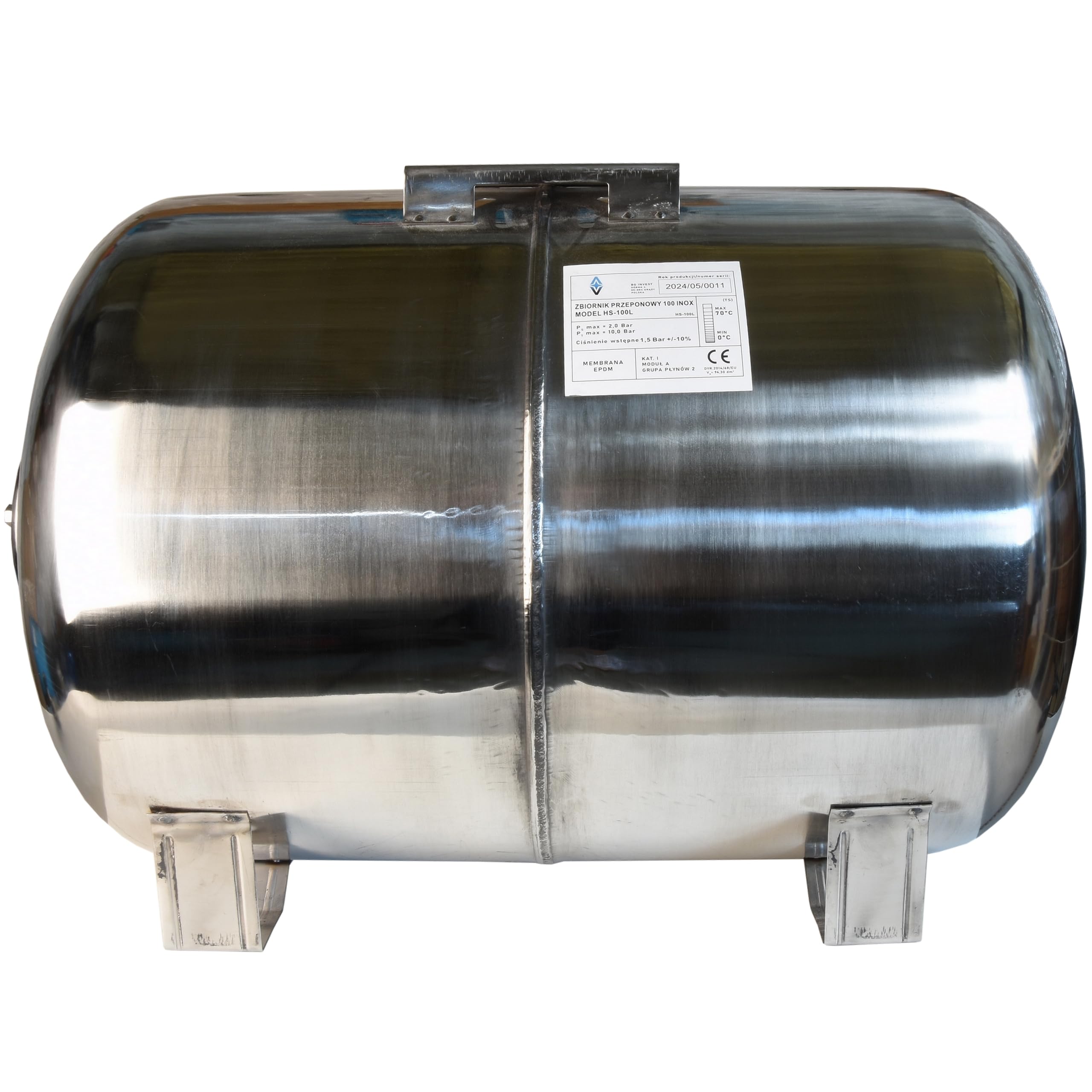 Réservoir à Vessie Sous Pression 100L - Groupe de Surpression - Rccordement 1" - Cuve Ballon en Acier Inoxydable INOX - pour Pompe Domestique, Pompe de Puit - Suppresseur Pompe - Horizontal 100 Litres