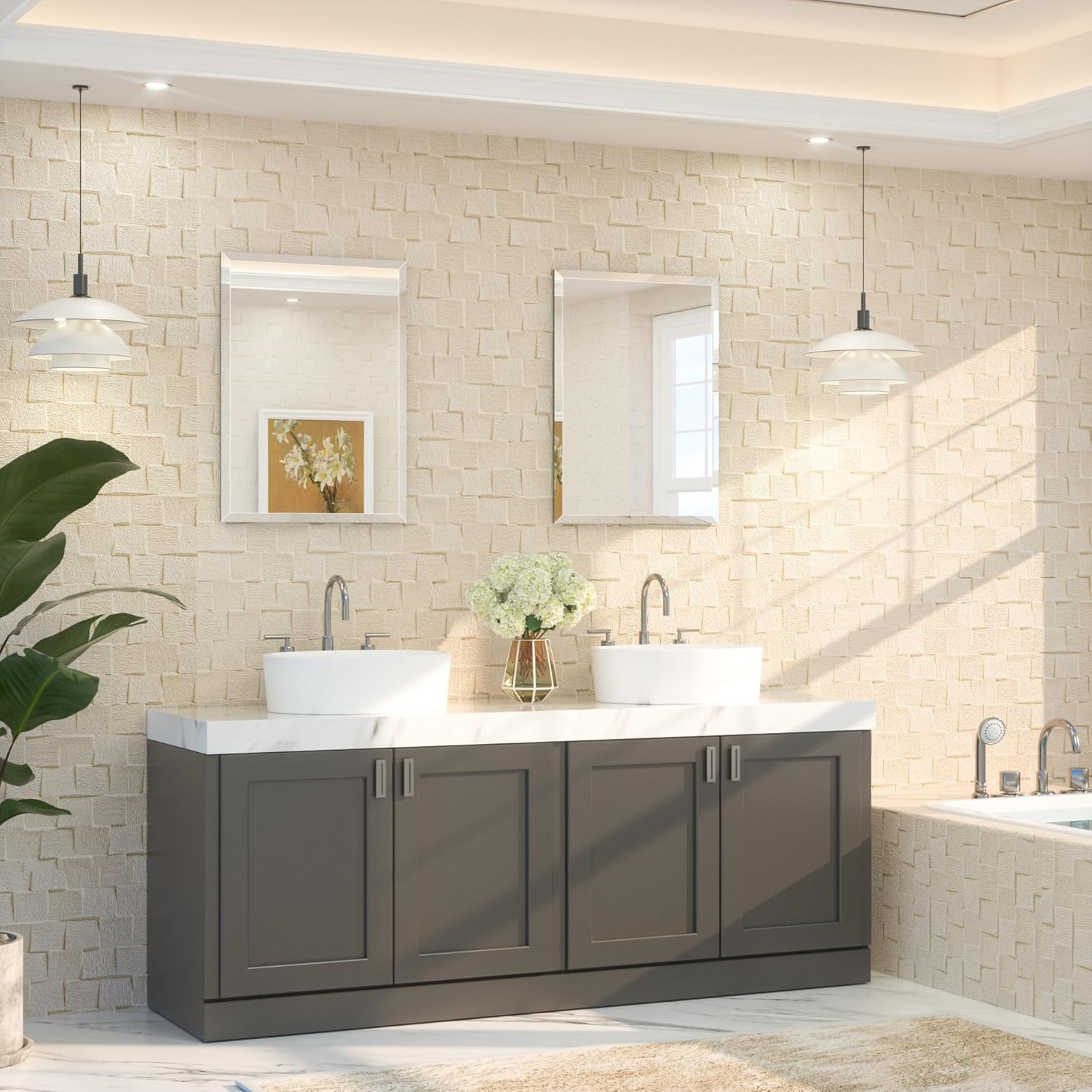 TETOTE 22" x 30" Frameless Bathroom Mirror Tempered Beveled Shatterproof Mirror for Bathroom, Vanity, Wall Mounted