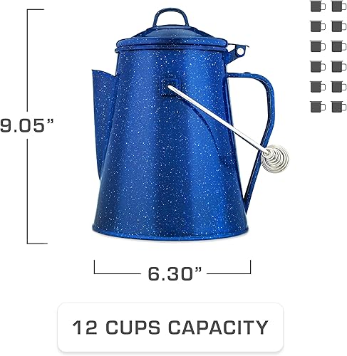 Miniatura 4 de COLETTI Hervidor clásico de campamento de 60 onzas, tetera de té y campamento, sin aluminio ni plástico, ideal para hervir agua esmalte azul