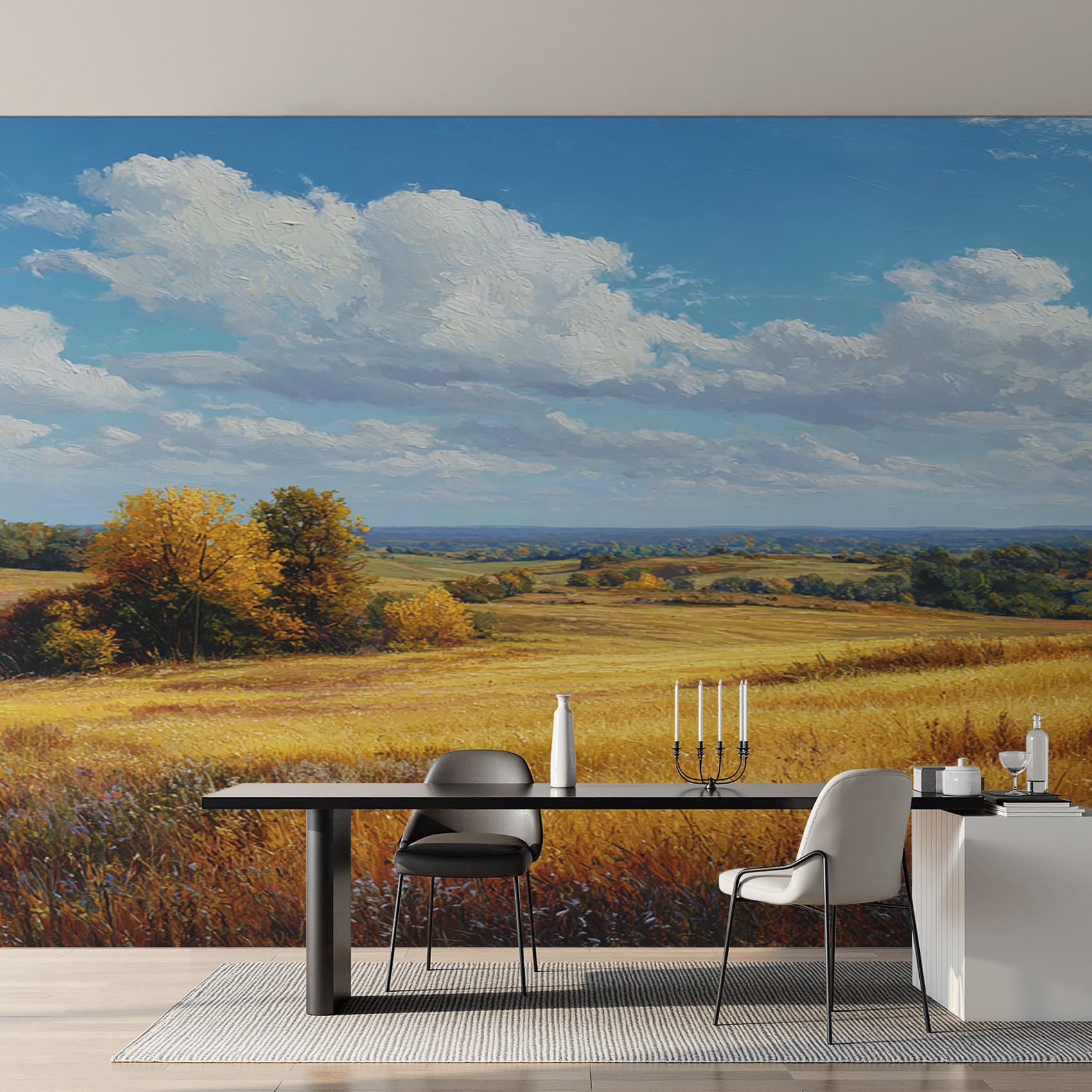 Papier peint paysage intissé pour agrandir un salon ou couloir sombre