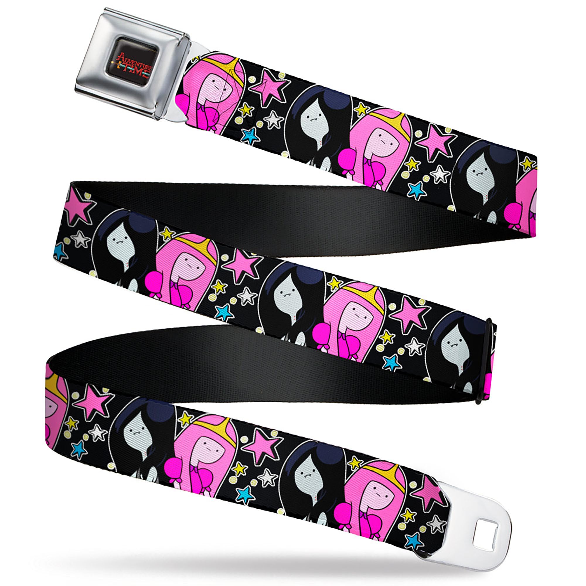 Cartoon Network Belt, Seatbelt Buckle Belt, Adventure Time Marceline and Princess Bubblegum Collage Black, 30 to 44 Inches