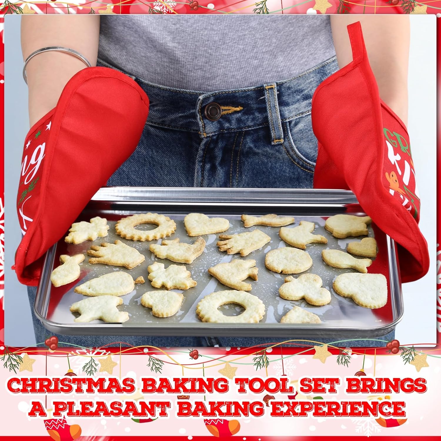 30 Pcs Christmas Kitchen Gift Set Christmas Silicone Spatulas Pot Holders Xmas Cooking Baking Supplies Gift with Pocket Baking Sheet Whisk Spatula for Xmas Party Decor(Retro Style)
