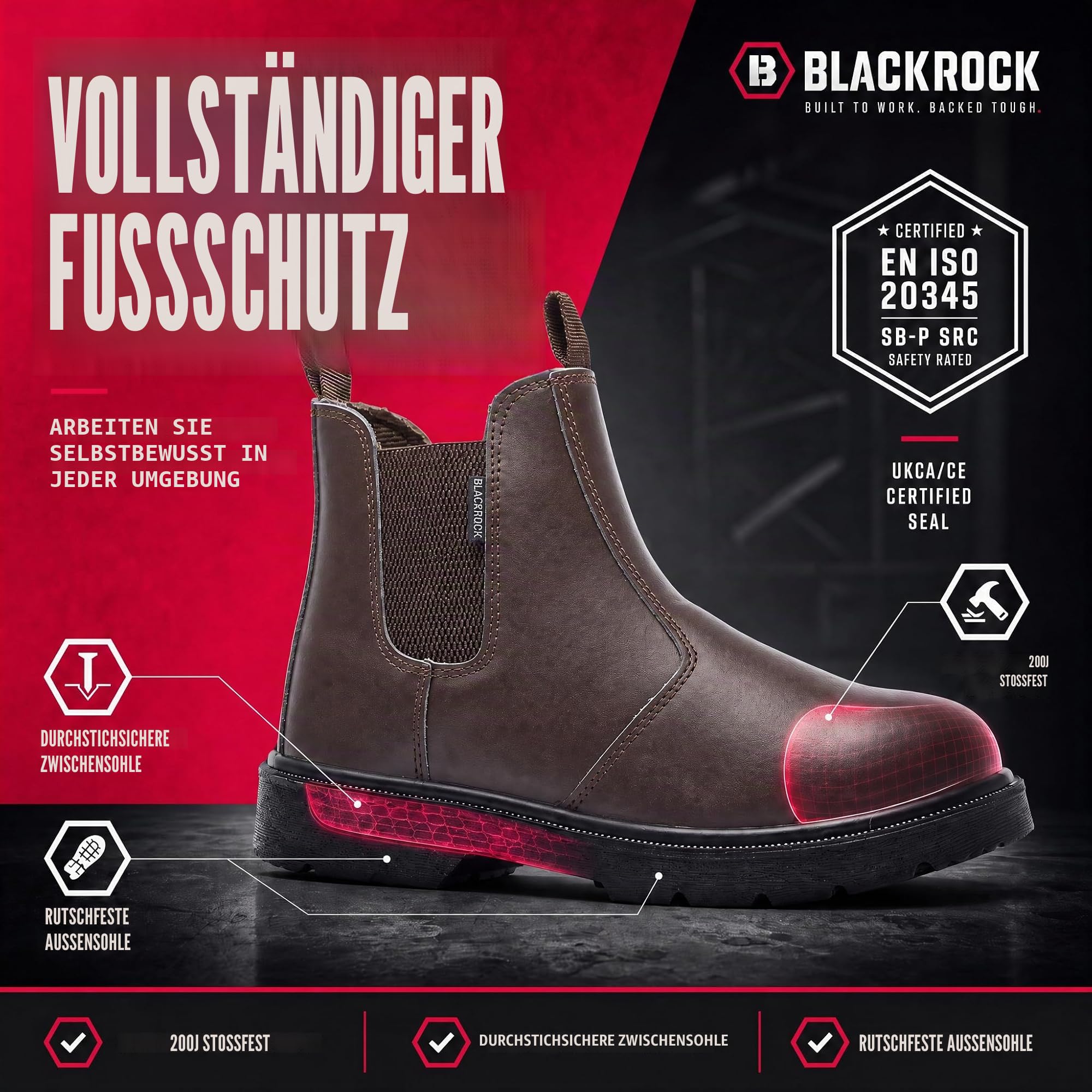 Blackrock Dealer Arbeitssicherheitsstiefel, Stahlkappe, Chelsea Boots, Herren Damen Damen, Sicherheitsschuhe, Gartenarbeit, Braun, Reiten, Hof, Slip On Schuhe, Leichtgewicht