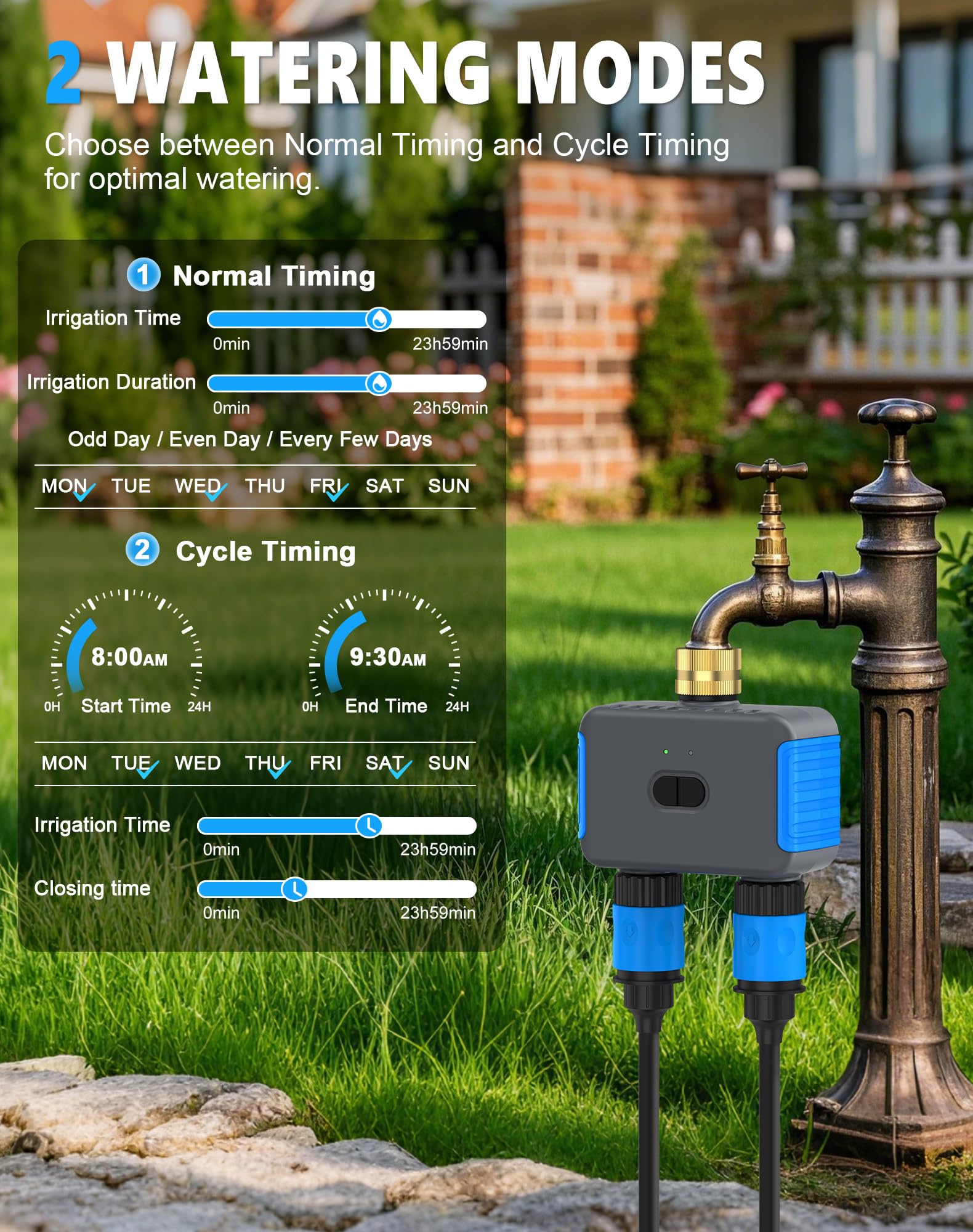 WiFi Sprinkler Timer, Smart Bluetooth Hose Timers, Water Timer for Garden Hose with APP, Digital Automatic Irrigation System Compatible with Alexa Google, for Outdoor Garden Lawn, 2 Outlet — view 7