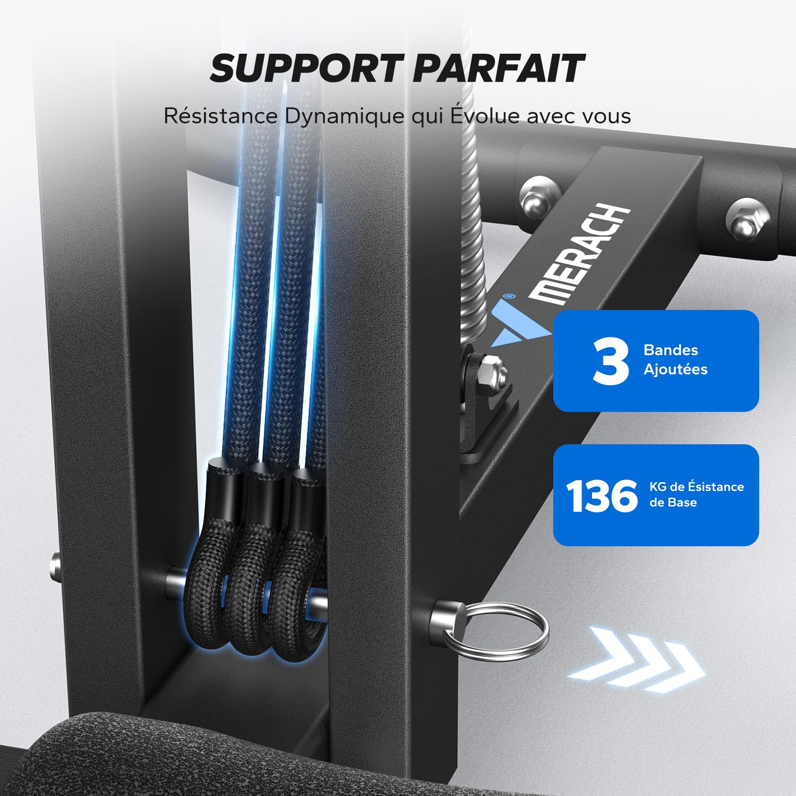 MERACH Squat Machine, Attrezzatura per Home Gym Con 3 Resistenza & Max 136 KG, Sicura e Facile da Usare, Allenatore per Squat per Fitness & Tonificazione, Recupero, Allenamento Della Forza - Noir