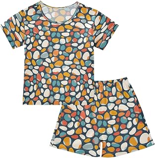 ALAZA Color Pebble Pajamas Set Short Sleeve Cotton Sleepwear Summer Pjs 2 Piece 5-14Y